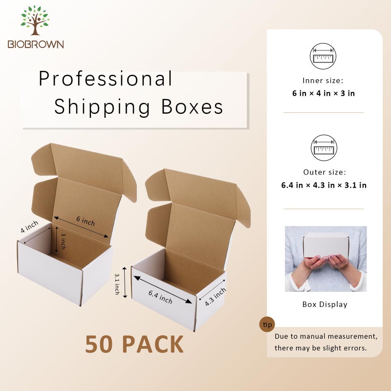 BIOBROWN 6x4x3"" 50 Pack Corrugated Cardboard Boxes Small Shipping Box for Packaging Small Business Mailer Mailing White - Image 2
